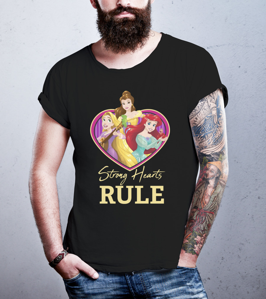 Disney Princess Rapunzel Belle Ariel Strong Hearts Rule T-Shirt