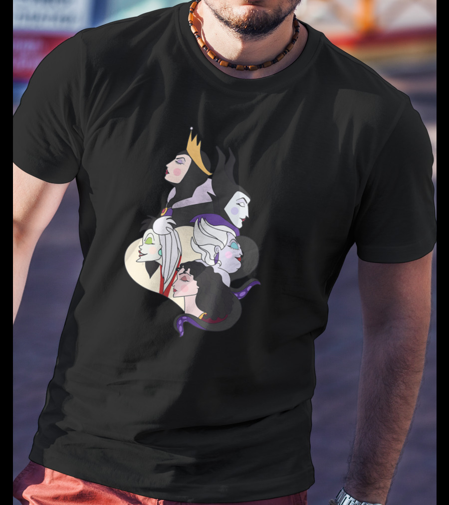 Disney Villains Side Profile Group Shot With Queen And Witch Characters T-Shirt