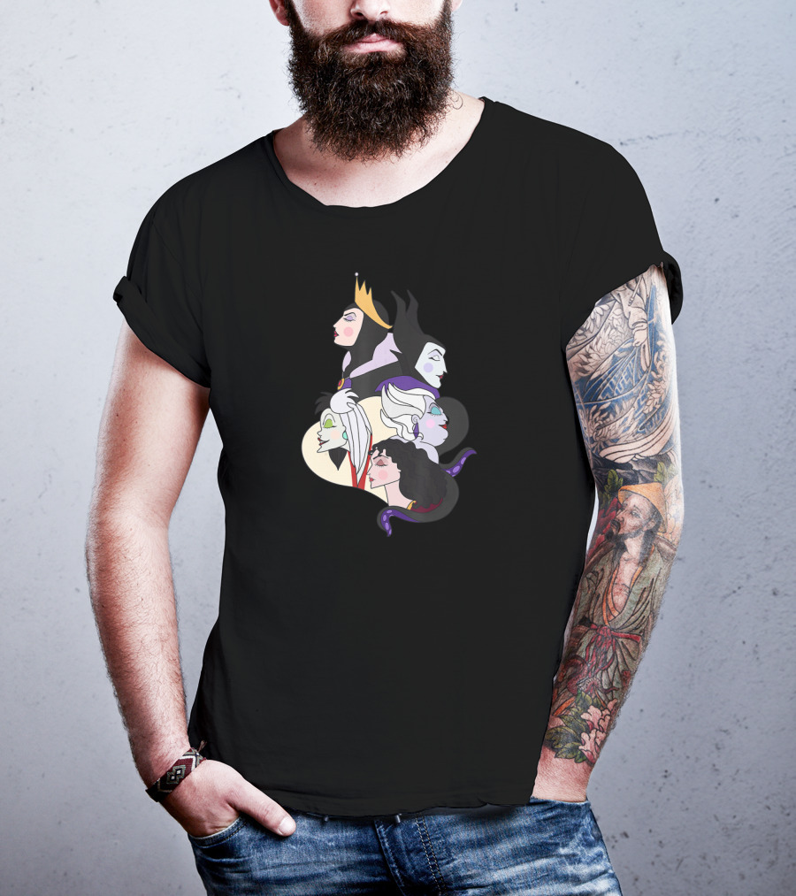Disney Villains Side Profile Group Shot With Queen And Witch Characters T-Shirt