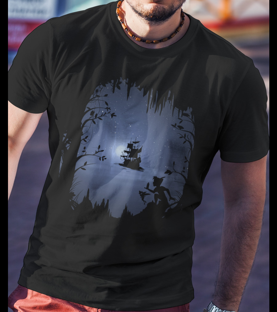 Disney Peter Pan Enchanted Night With Moonlit Pirate Ship T-Shirt