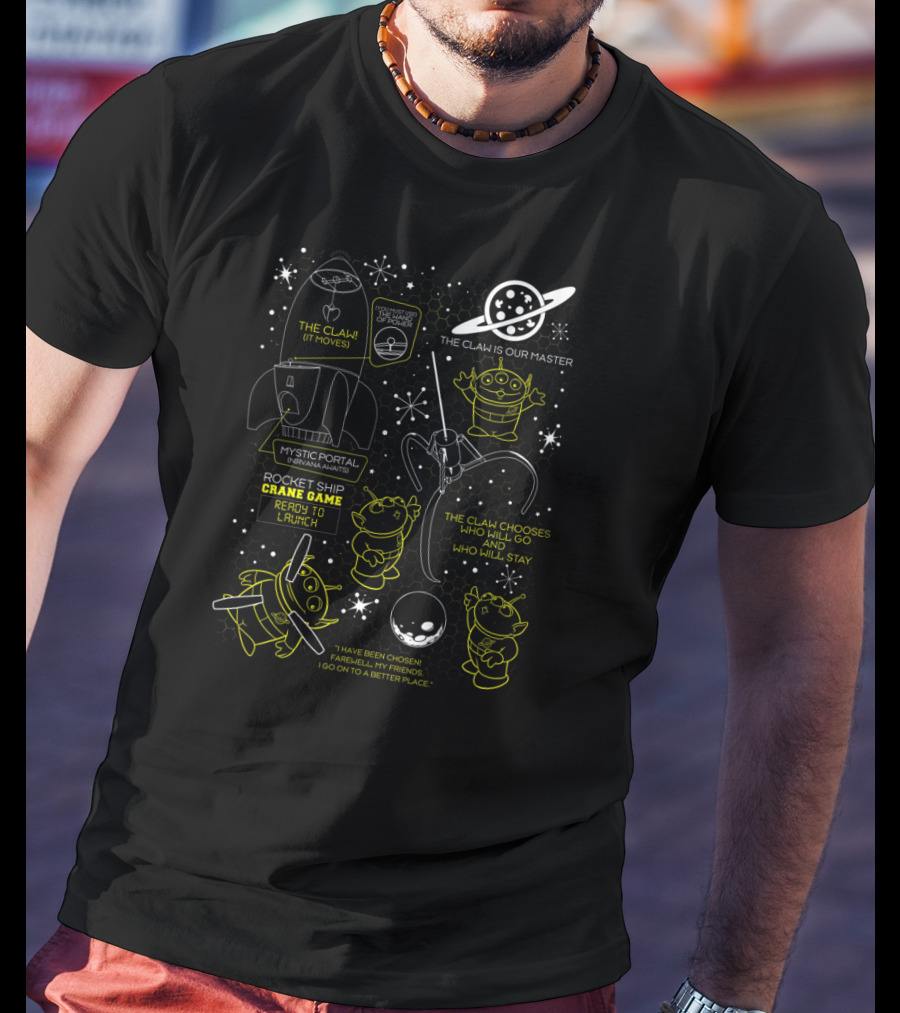 Disney Pixar Toy Story Alien The Claw Is Our Master Mystic Portal Rocket Ship Crane Game T-Shirt