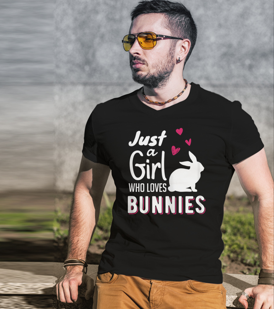 Just A Girl Who Loves Bunnies White Rabbit Pink Hearts T-Shirt