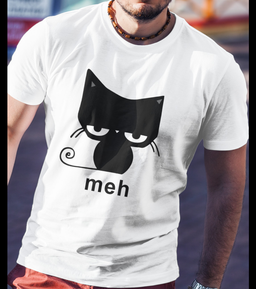 Meh Black Cat Funny For Cat Lovers Lazily Expressive Cat Enthusiast Humor T-Shirt