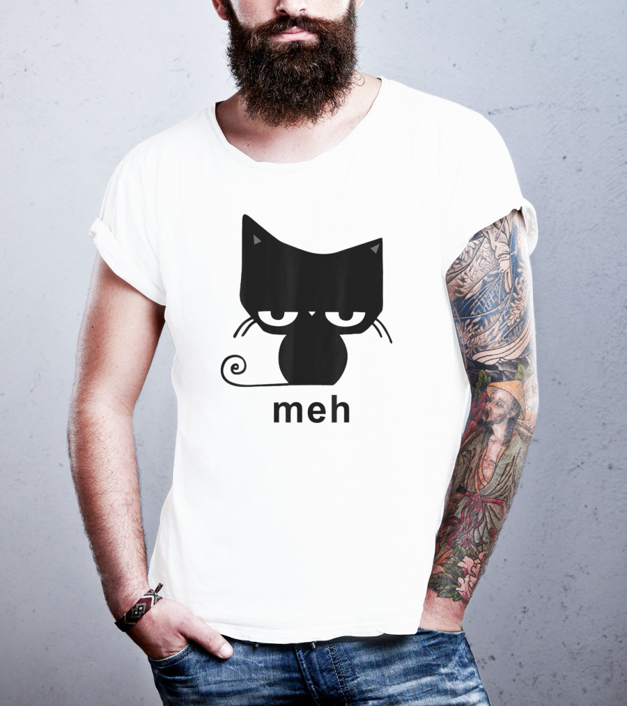 Meh Black Cat Funny For Cat Lovers Lazily Expressive Cat Enthusiast Humor T-Shirt