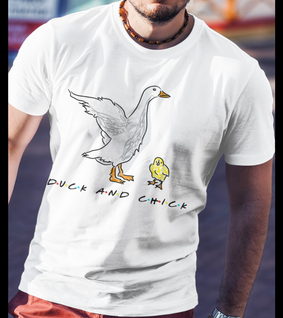 DUCK AND CHICK Friends Style Typography T-Shirt