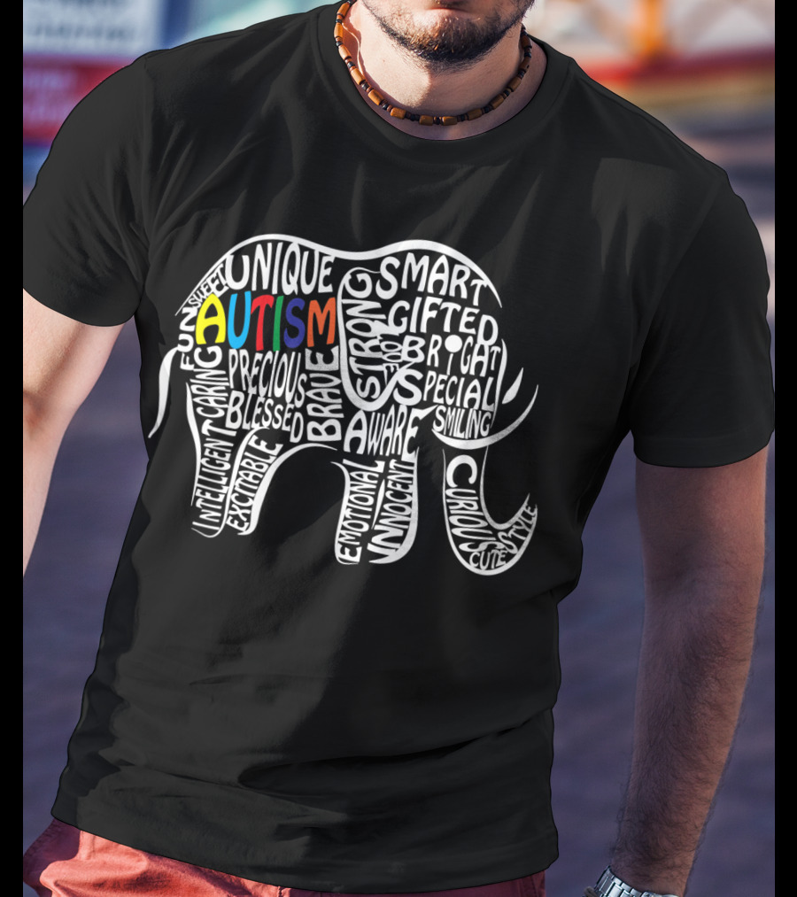 Autism Awareness Elephant Unique Intelligent Caring Strong Gifted Innocent Curious T-Shirt