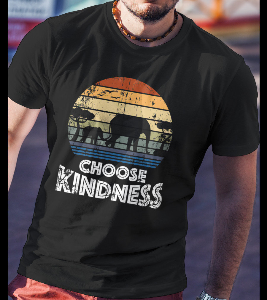Choose Kindness Vintage Elephant Silhouette In Africa Sunset T-Shirt