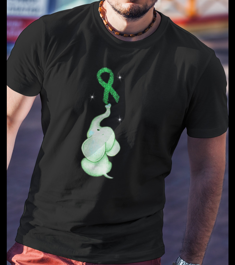 Elephant With Green Ribbon For Cerebral Palsy Awareness T-Shirt