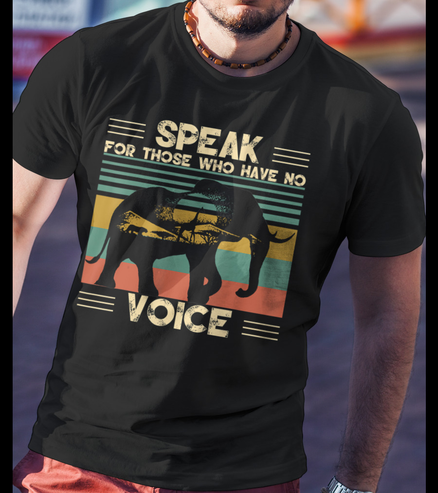 Speak For Those Who Have No Voice Elephant With Striped Sunset Background T-Shirt