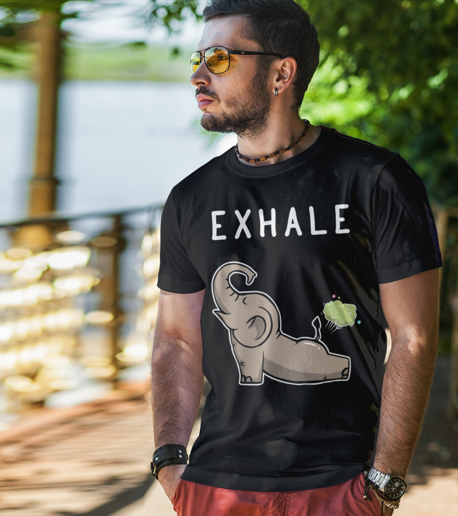 EXHALE Mens Womens Funny Elephant Lovers T-Shirt