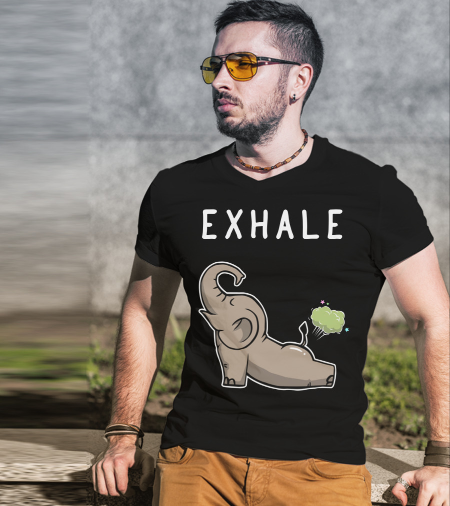 EXHALE Mens Womens Funny Elephant Lovers T-Shirt