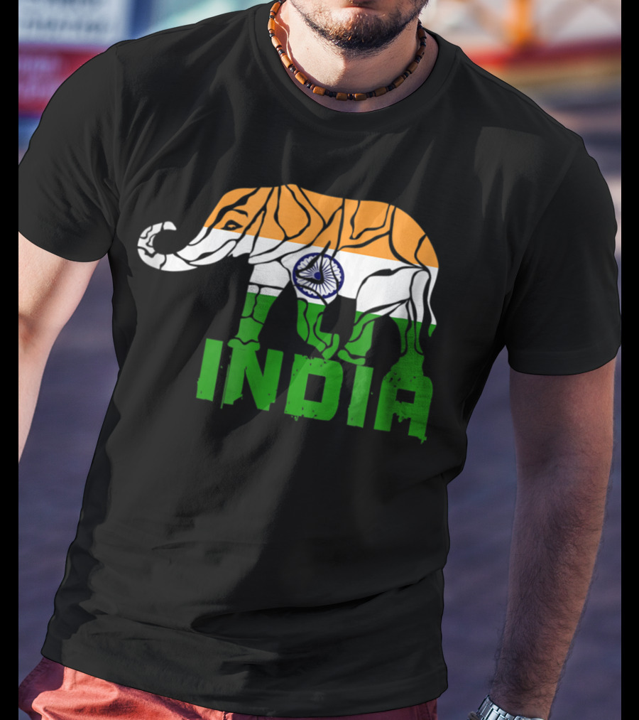 India Elephant With National Flag Colors And India Text T-Shirt