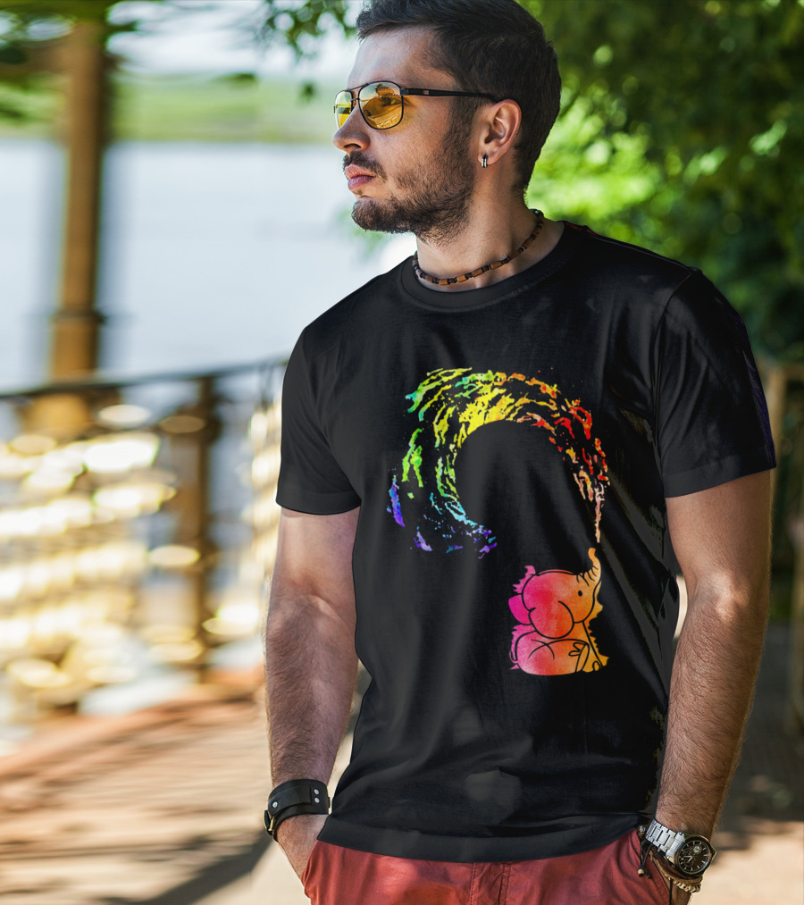 Rainbow Wave Elephant Painting Wall T-Shirt