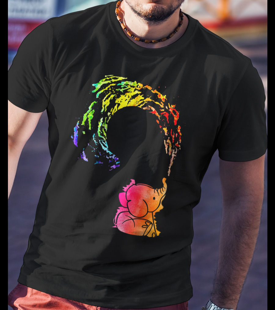Rainbow Wave Elephant Painting Wall T-Shirt