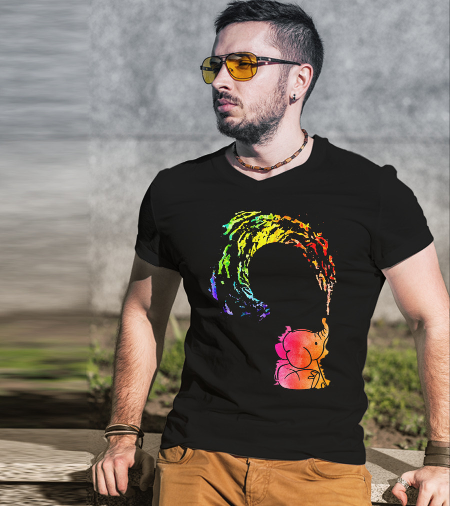 Rainbow Wave Elephant Painting Wall T-Shirt