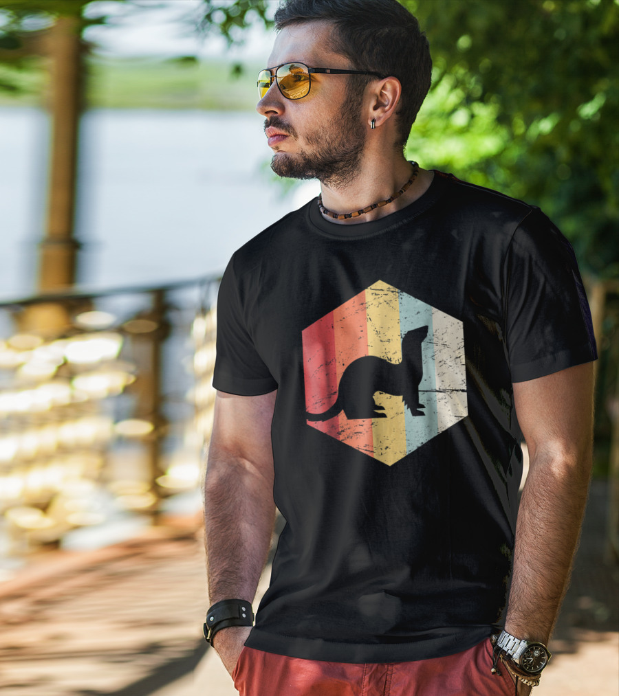 Retro Ferret Striped Vintage Hexagon T-Shirt