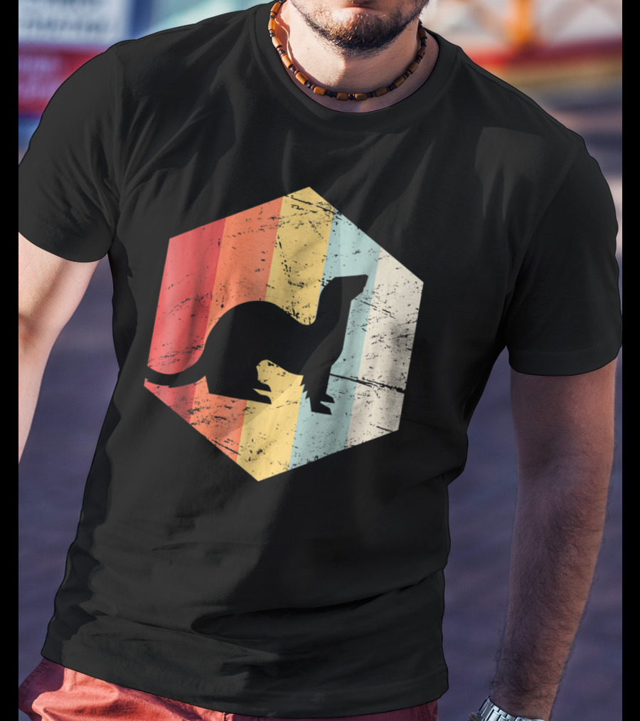 Retro Ferret Striped Vintage Hexagon T-Shirt