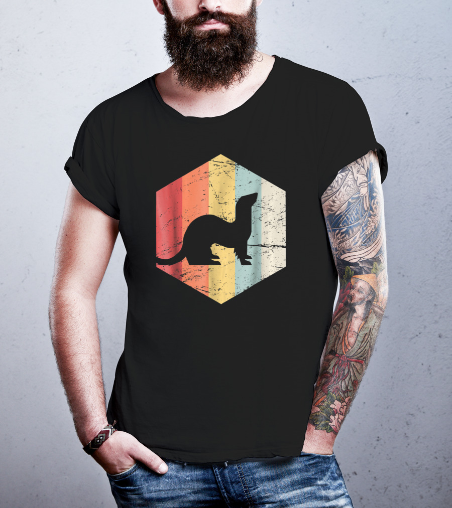 Retro Ferret Striped Vintage Hexagon T-Shirt
