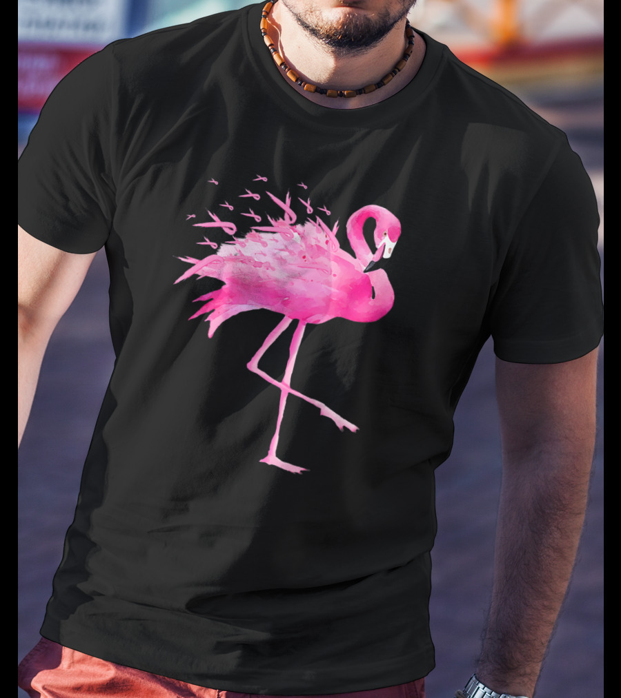 Flamingo Breast Cancer Awareness Pink Ribbon T-Shirt