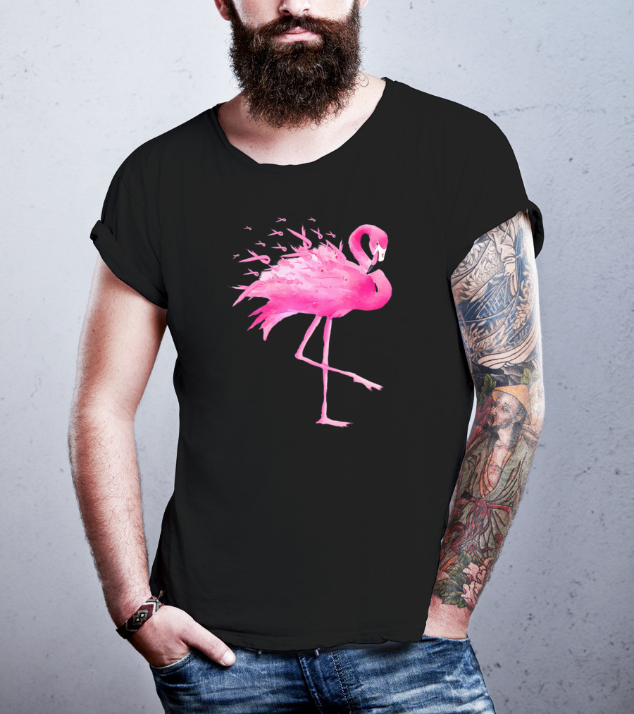 Flamingo Breast Cancer Awareness Pink Ribbon T-Shirt