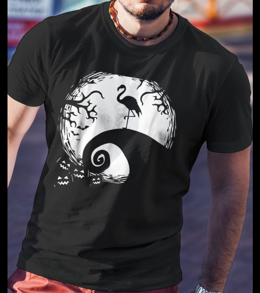 Nightmare Before Christmas Style Flamingo Moon Scene T-Shirt