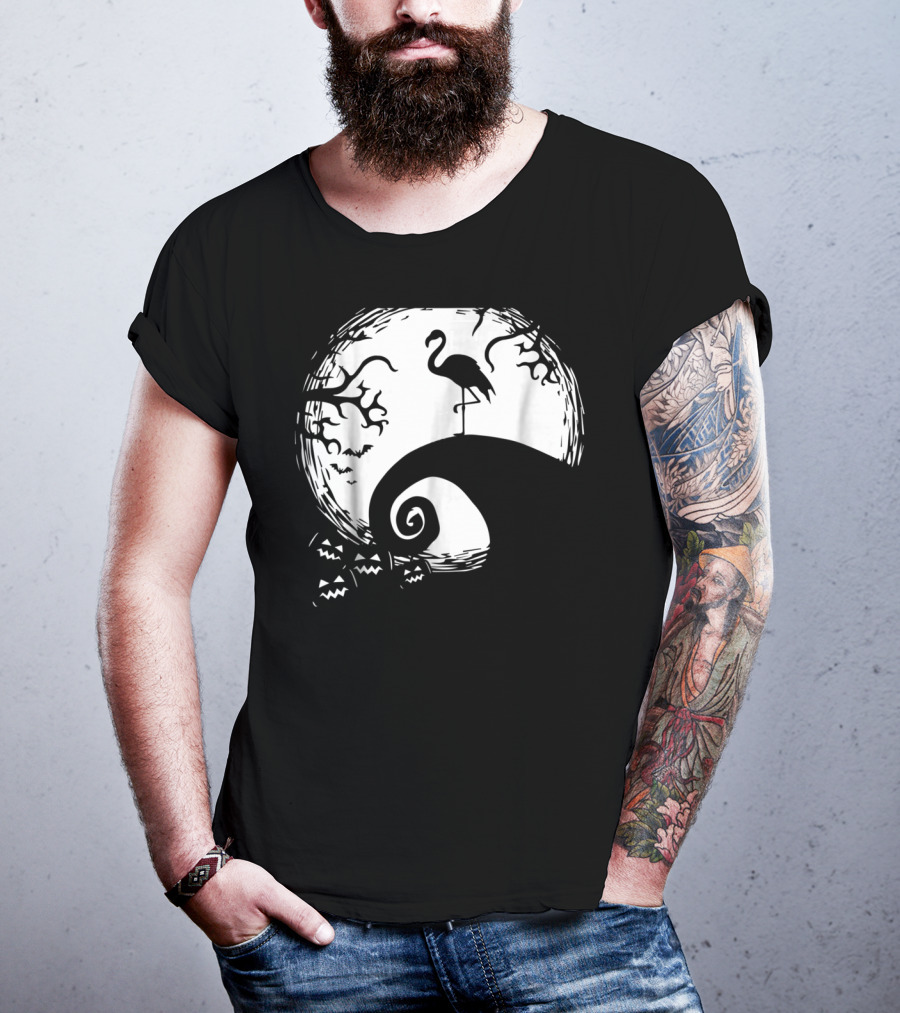 Nightmare Before Christmas Style Flamingo Moon Scene T-Shirt