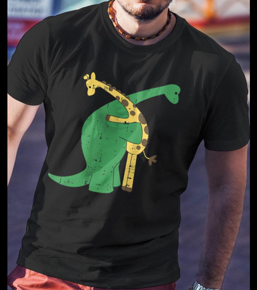 Giraffe Dinosaur Love Hug Safari Animals Dino T-Shirt