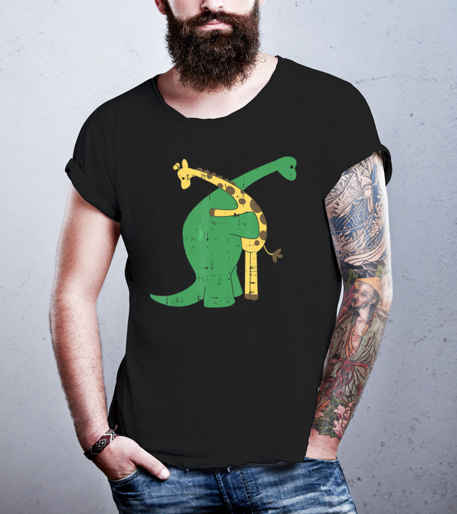 Giraffe Dinosaur Love Hug Safari Animals Dino T-Shirt