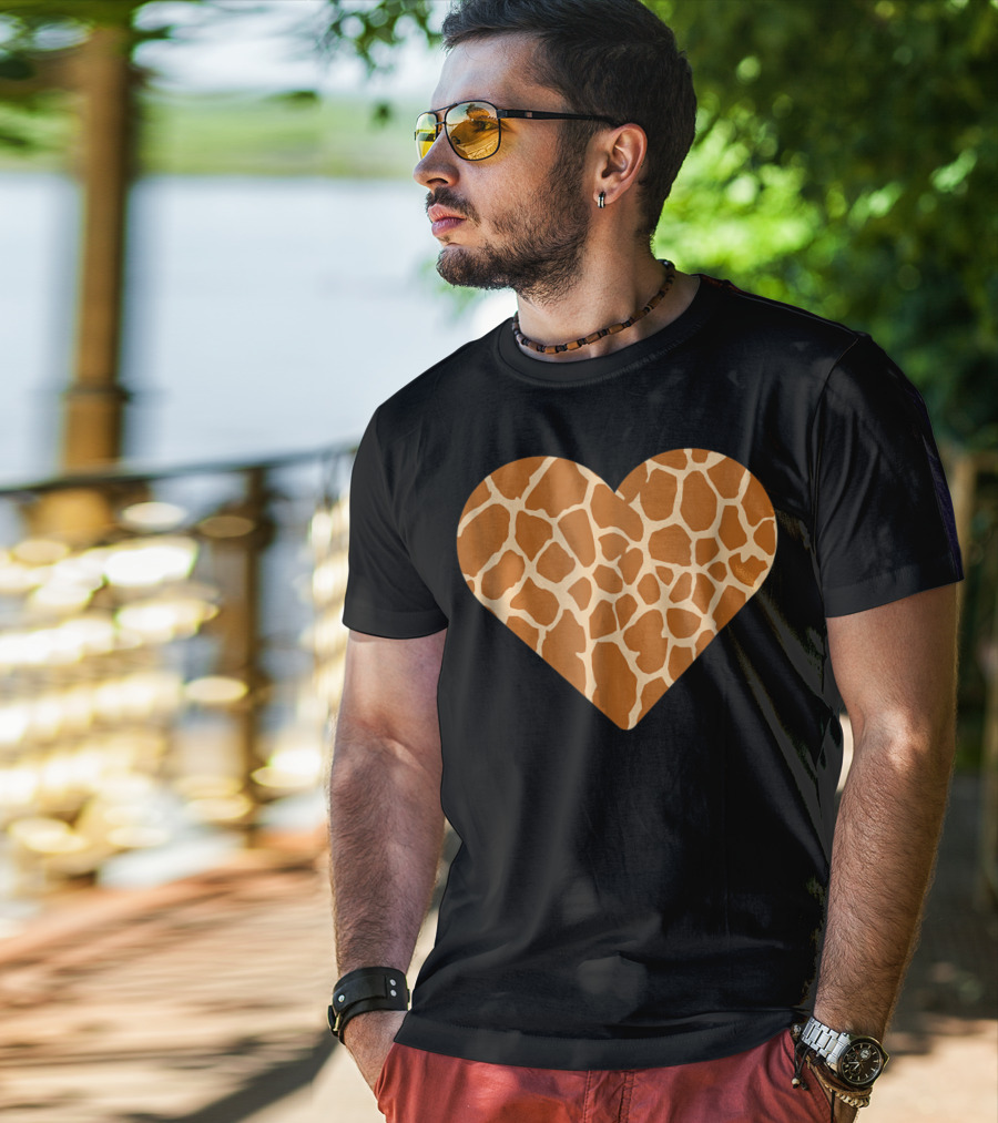 Giraffe Print Heart For Cute Giraffe Lover's Love T-Shirt