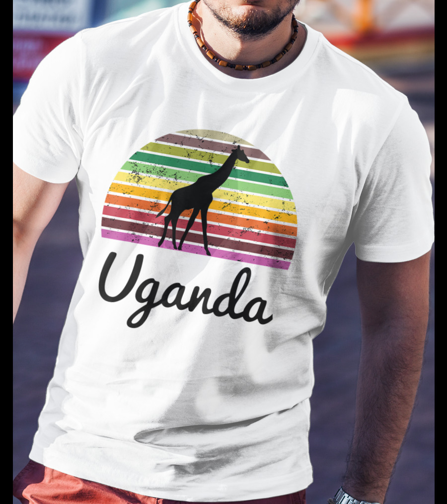Uganda Giraffe Vintage Sunset Safari T-Shirt