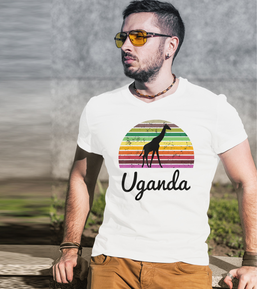 Uganda Giraffe Vintage Sunset Safari T-Shirt