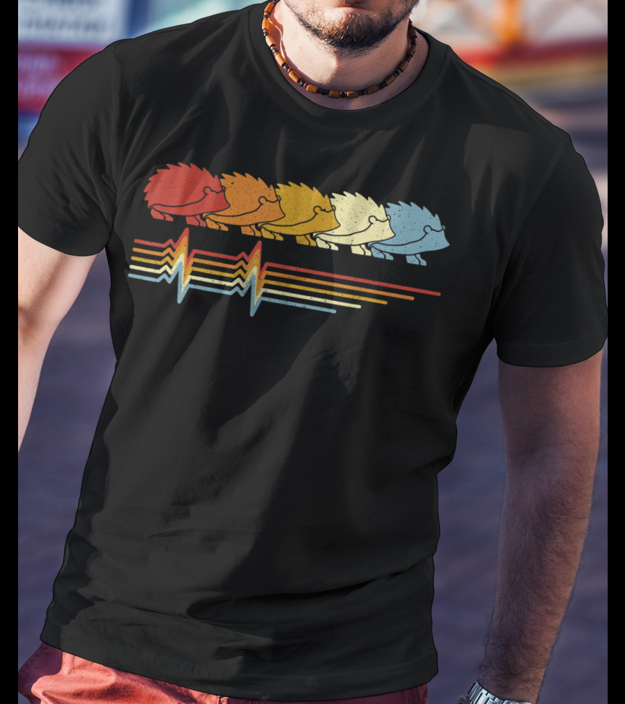Hedgehog Heartbeat Retro Animal Lover T-Shirt