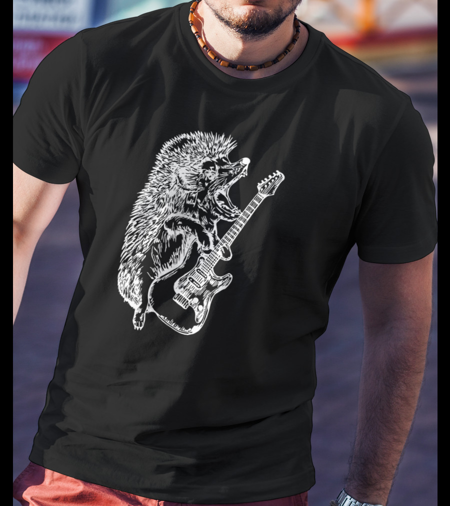 SEEMBO Rocking Hedgehog Playing Electric Guitar Music Band T-Shirt