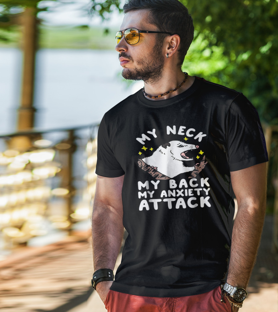 My Neck My Back My Anxiety Attack Opossum Stars Woodland Scene T-Shirt