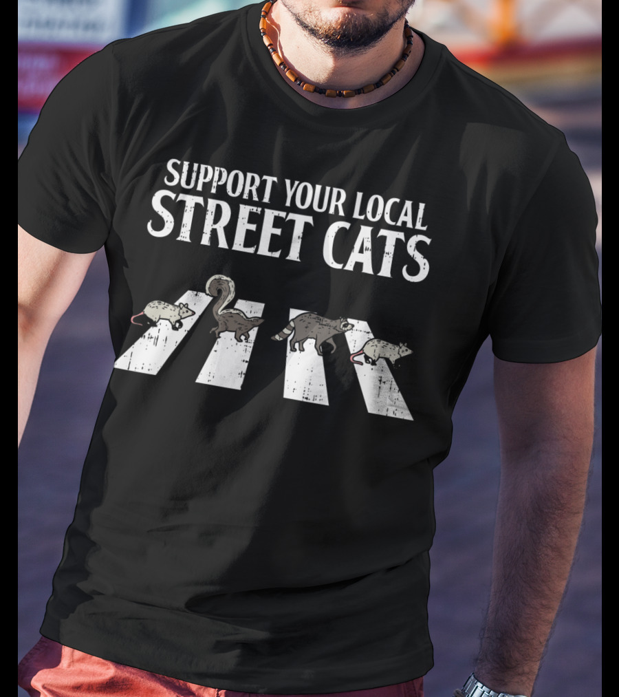 Support Your Local Street Cats Abbey Road Parody Racoon Skunk Opossum T-Shirt