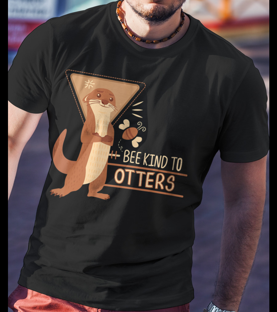 Bee Kind To Otters Otter With Bee And Geometric Background T-Shirt