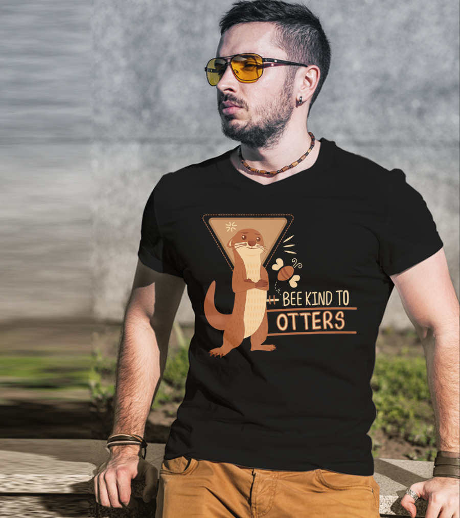 Bee Kind To Otters Otter With Bee And Geometric Background T-Shirt