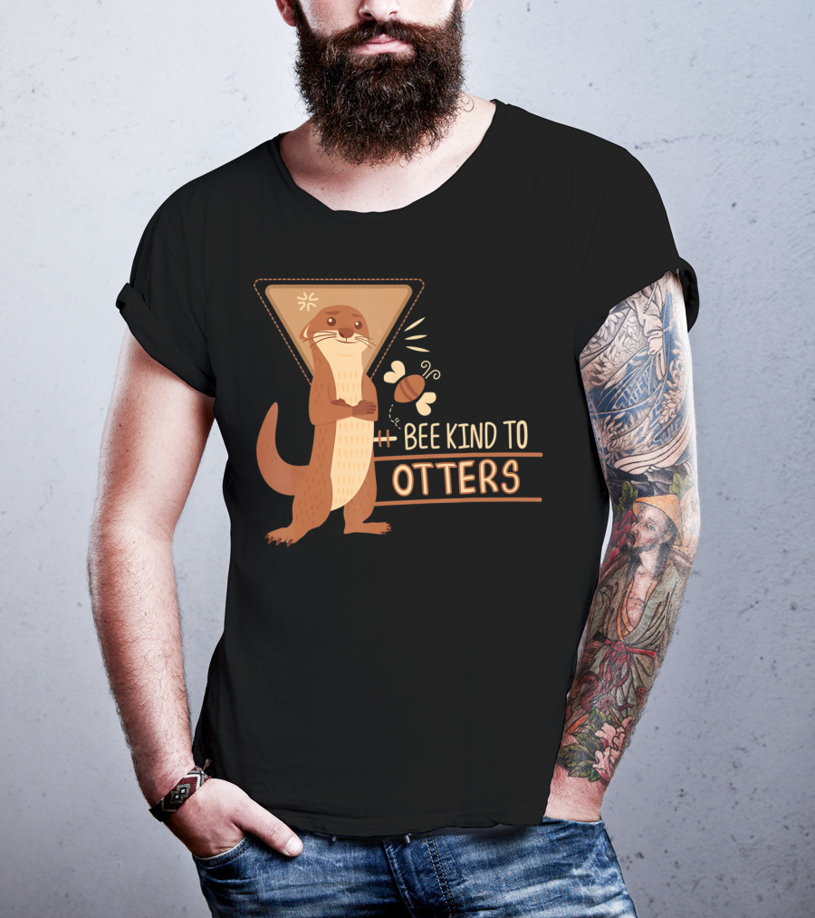 Bee Kind To Otters Otter With Bee And Geometric Background T-Shirt