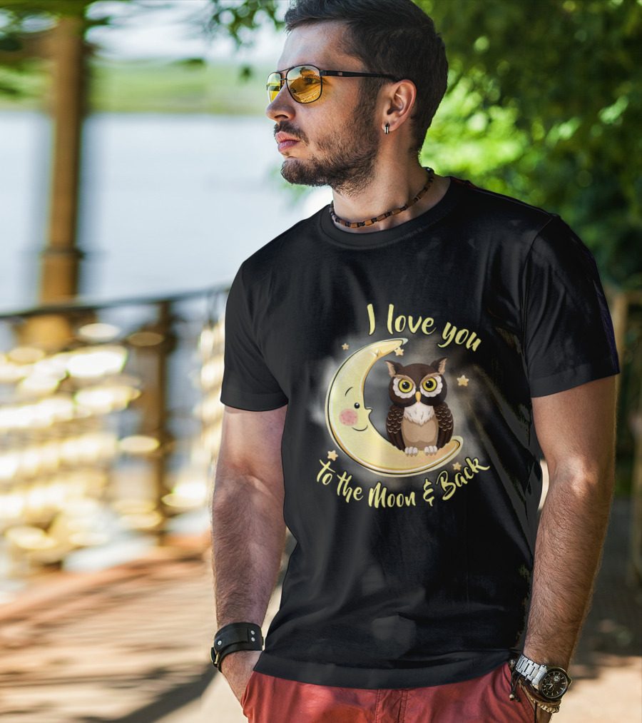 I Love You To The Moon And Back Owl On Smiling Clown Moon With Stars T-Shirt