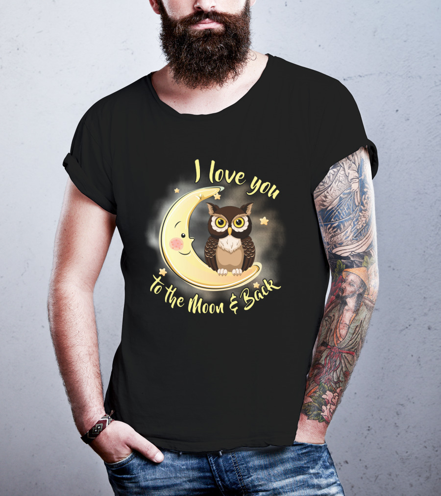 I Love You To The Moon And Back Owl On Smiling Clown Moon With Stars T-Shirt