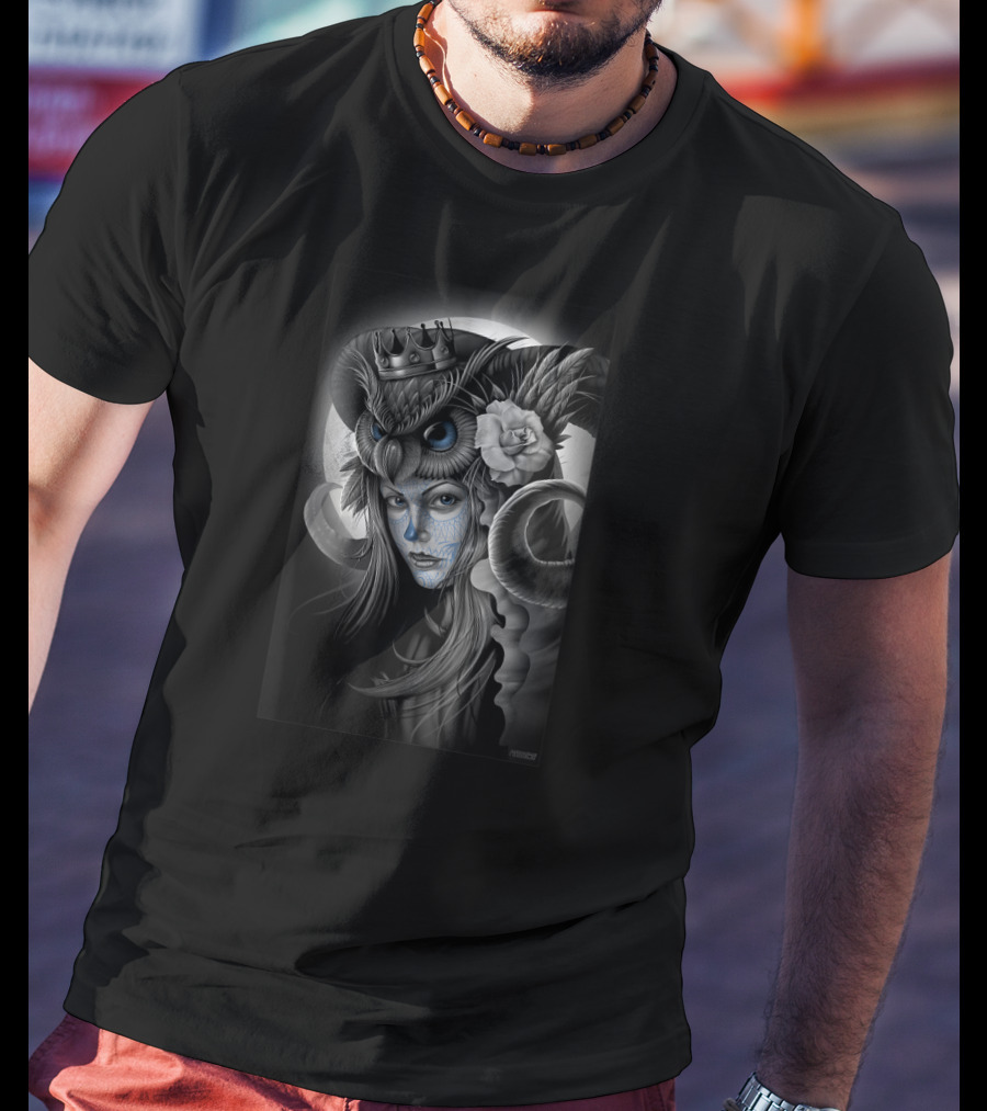 MAXX242 Owl Queen Masked Woman With Crown And Rose T-Shirt