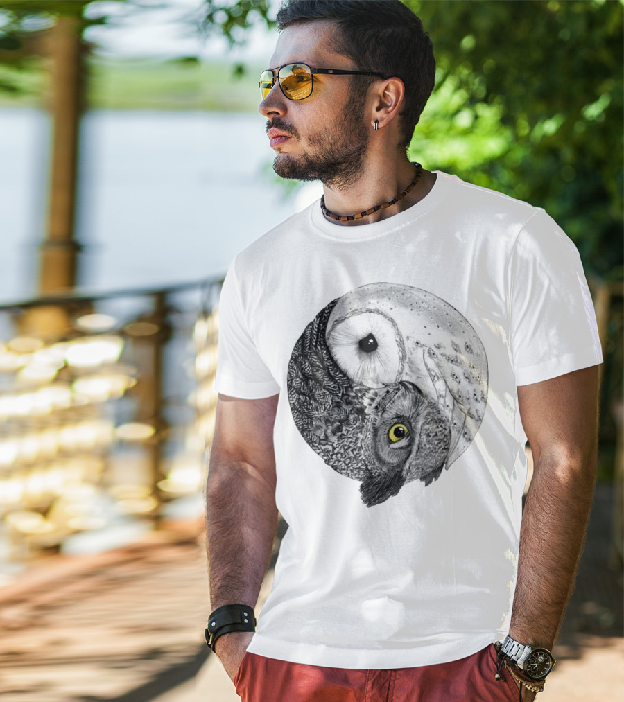 Yin Yang Black And White Owl T-Shirt