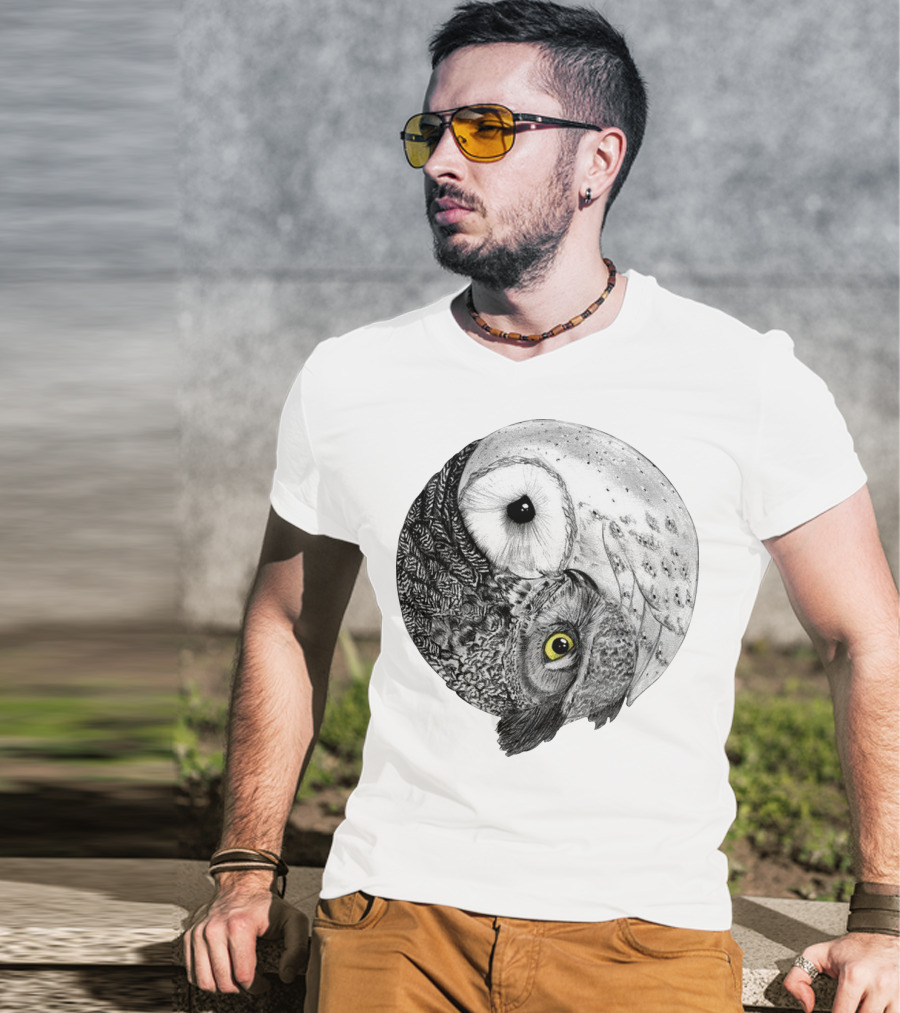 Yin Yang Black And White Owl T-Shirt