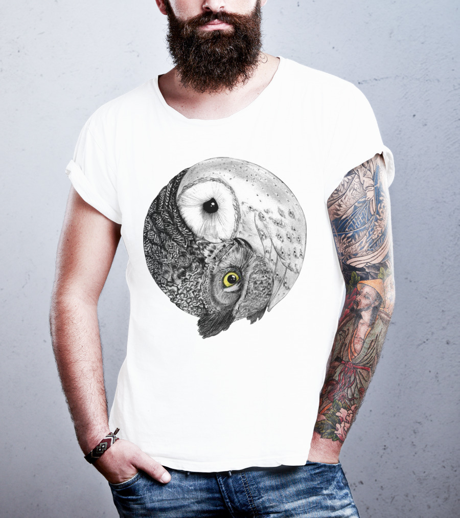 Yin Yang Black And White Owl T-Shirt