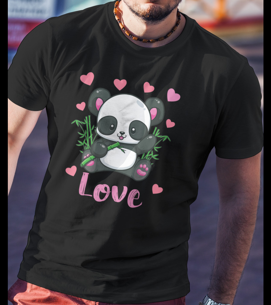 Girls Cute Panda Bear Hearts Love T-Shirt