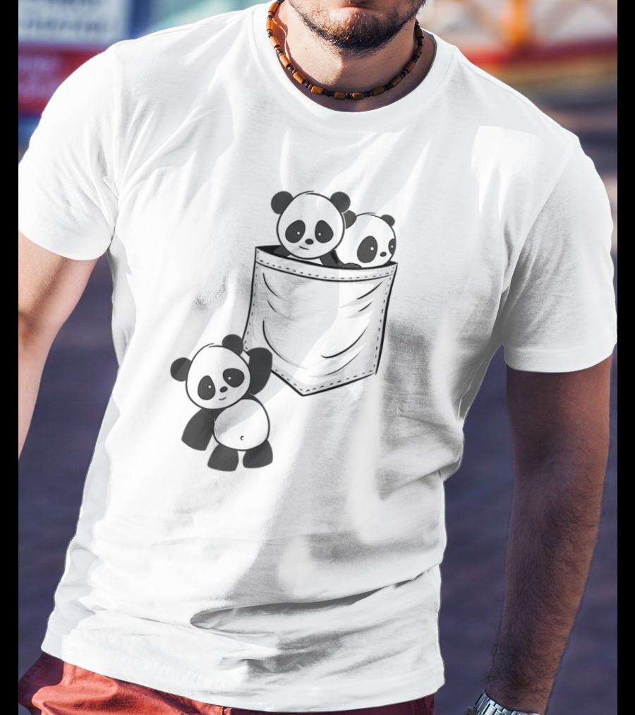 Kawaii Baby Pandas In Pocket For Panda Lovers T-Shirt