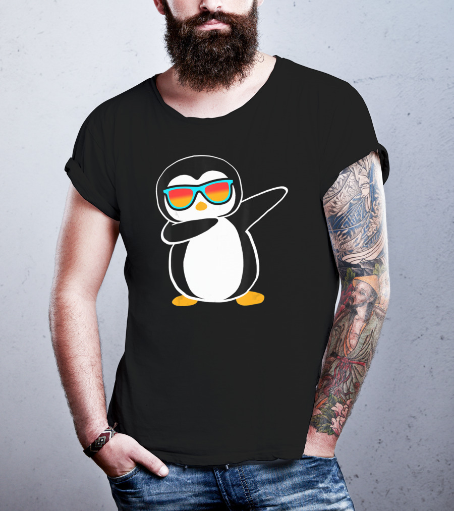 Dabbing Penguin Cute Animal With Sunglasses Birthday Party T-Shirt
