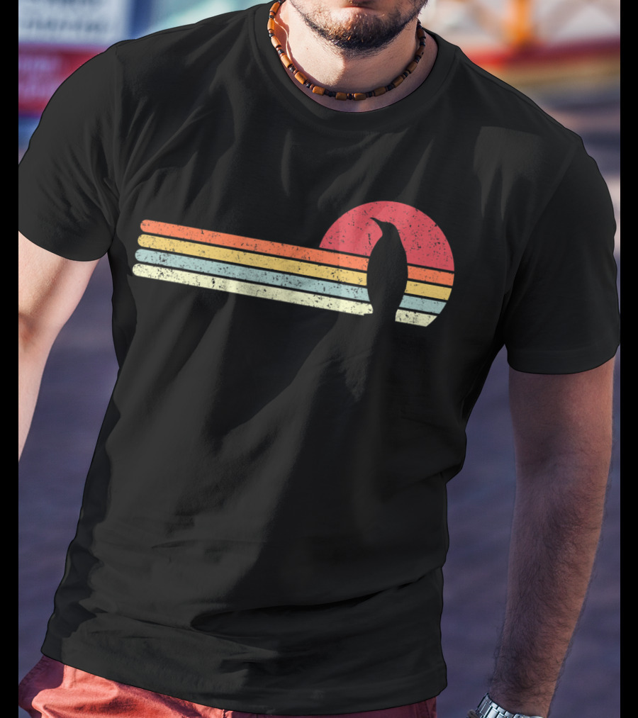 Retro Sunset Penguin Style Vintage Stripes T-Shirt