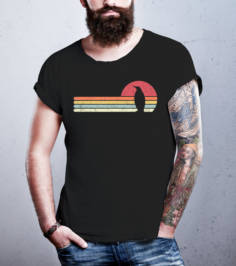 Retro Sunset Penguin Style Vintage Stripes T-Shirt