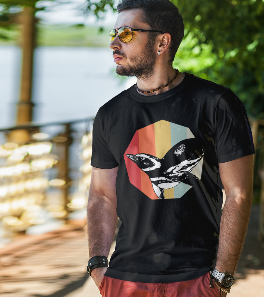 Retro Penguin Vintage Stripes T-Shirt